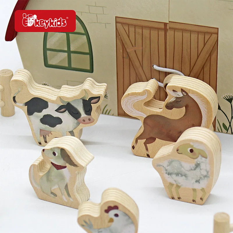 Preschool Kids Pretend Play Wooden Wooden Farm House Toy with Animals W06A565